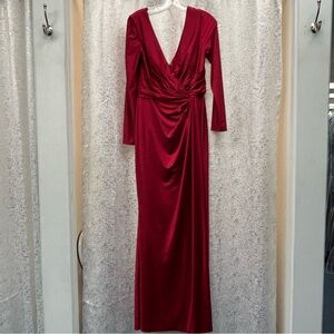 Bari Jay Gown Dress Style #2103 Size Medium V-Neck Long Sleeve Formal Wine Maxi